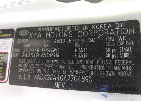 2010 Kia Sportage Lx z USA, uszkodzony, nr VIN KNDKG3A40A7704893